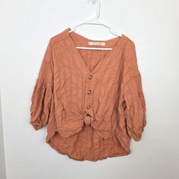 Free People Orange Button Up Feel It Still Balloon Casual Sleeve Shirt Size S - Picture 2 of 6